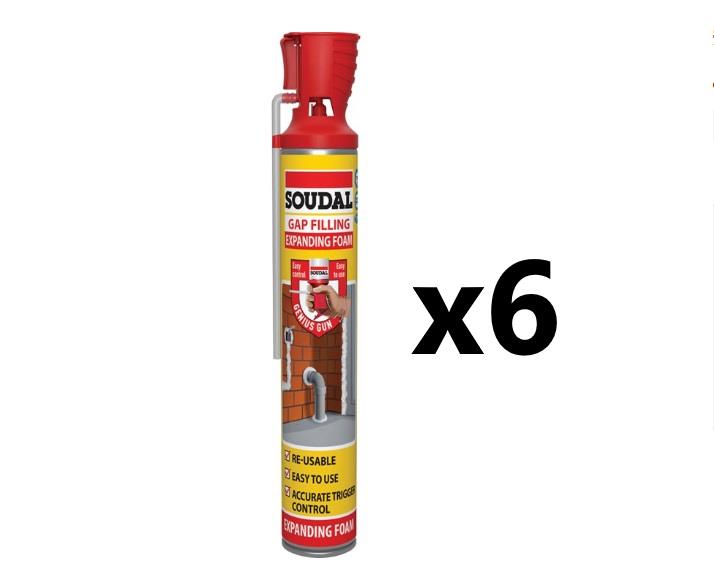 Soudal 6x DIY Gap Filling Foam Genius Gun - CHAMPAGNE (500ml) NONEU Tracked - 702378