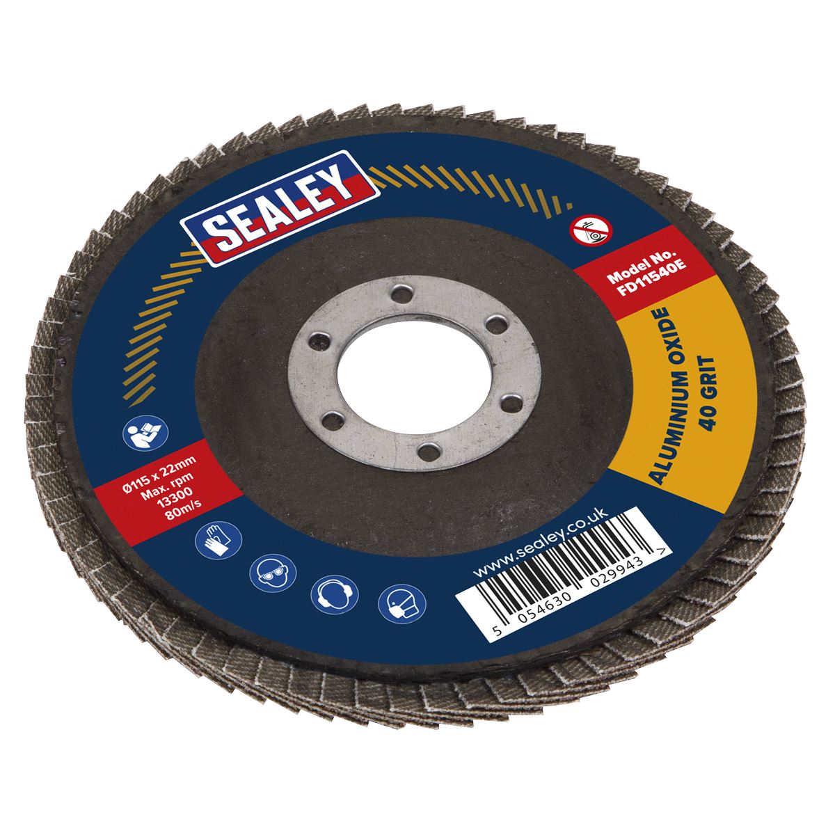 Sealey Flap Disc Aluminium Oxide 115mm 22mm Bore 40Grit FD11540E