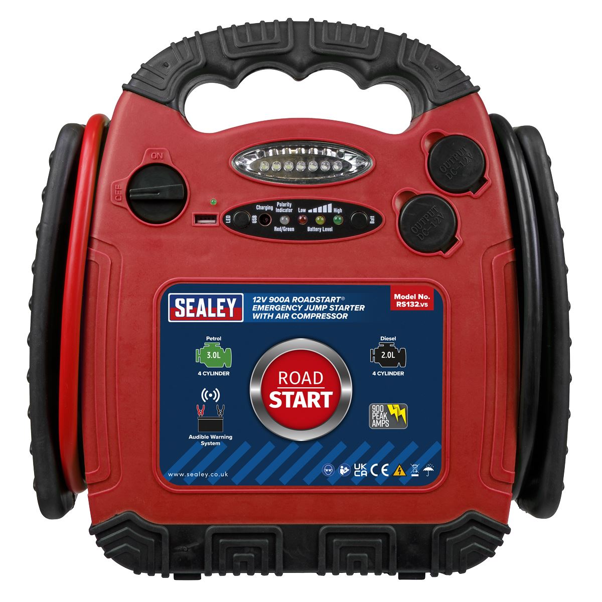 Sealey RoadStart Emergency Jump Starter with Compressor 12V 900A RS132