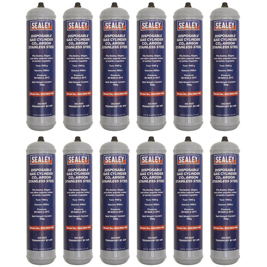 Sealey Gas Cylinder Disposable Carbon Dioxide/Argon 100g - Box of 12 MIG/MIX/100/12