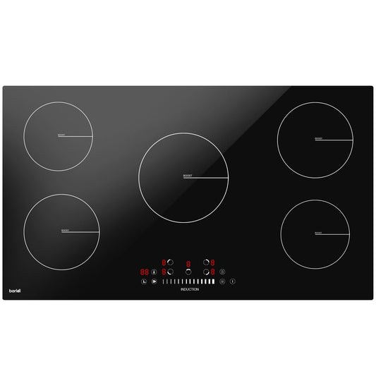 Sealey Baridi 90cm Built-In Induction Hob with 5 Cooking Zones, 9300W, Boost Function, 9 Power Levels, Slider Touch Control, Hardwired DH180