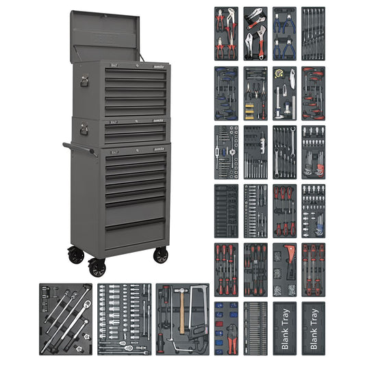 Sealey Tool Chest Combination 14 Drawer with Ball-Bearing Slides - Grey & 1179pc Tool Kit SPTGRCOMBO1