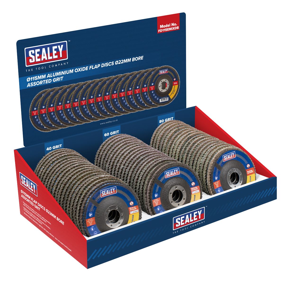 Sealey Assorted Grit Flap Discs Aluminium Oxide 115mm/22mm Bore - Box of 60