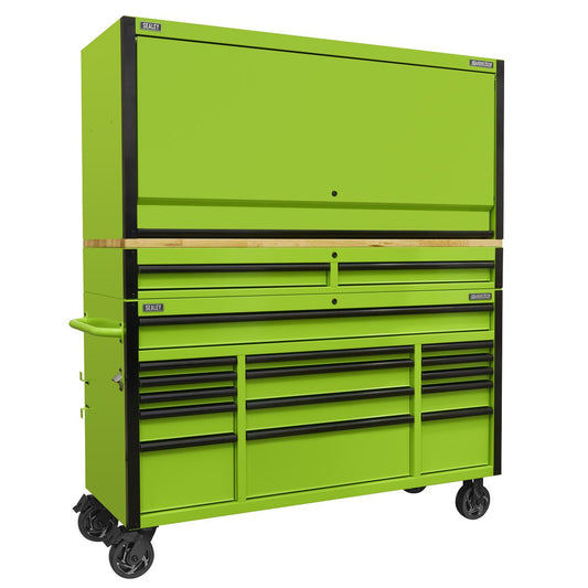 Sealey 15 Drawer 1549mm Mobile Trolley with Wooden Worktop and Hutch and 2 Drawer Riser AP6115BECOMBO1