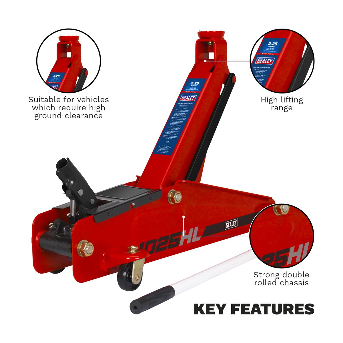 Sealey Trolley Jack 2.25t High Lift SUV Super Rocket Lift 1025HL