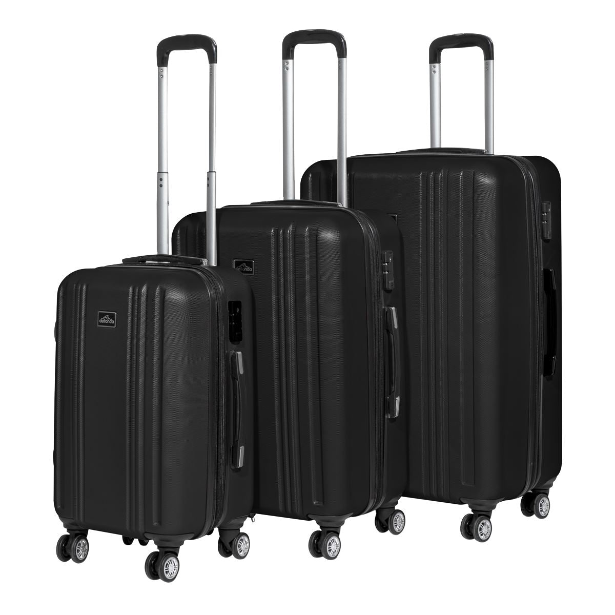 Dellonda 3-Piece Lightweight Luggage Suitcase Trolley Set ABS TSA Lock Black - DL11 DL11