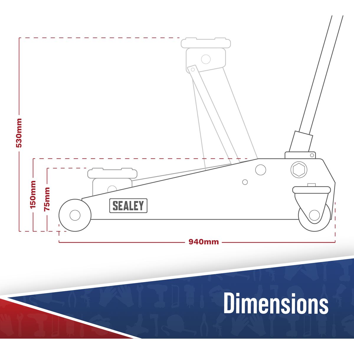 Sealey Viking 2 tonne Low Entry Long Reach Trolley Jack with R/Lift 2100TB