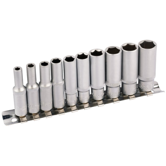 1/4" Square Drive Metric Deep Sockets On Metal Rail (10 Piece) Draper 16399