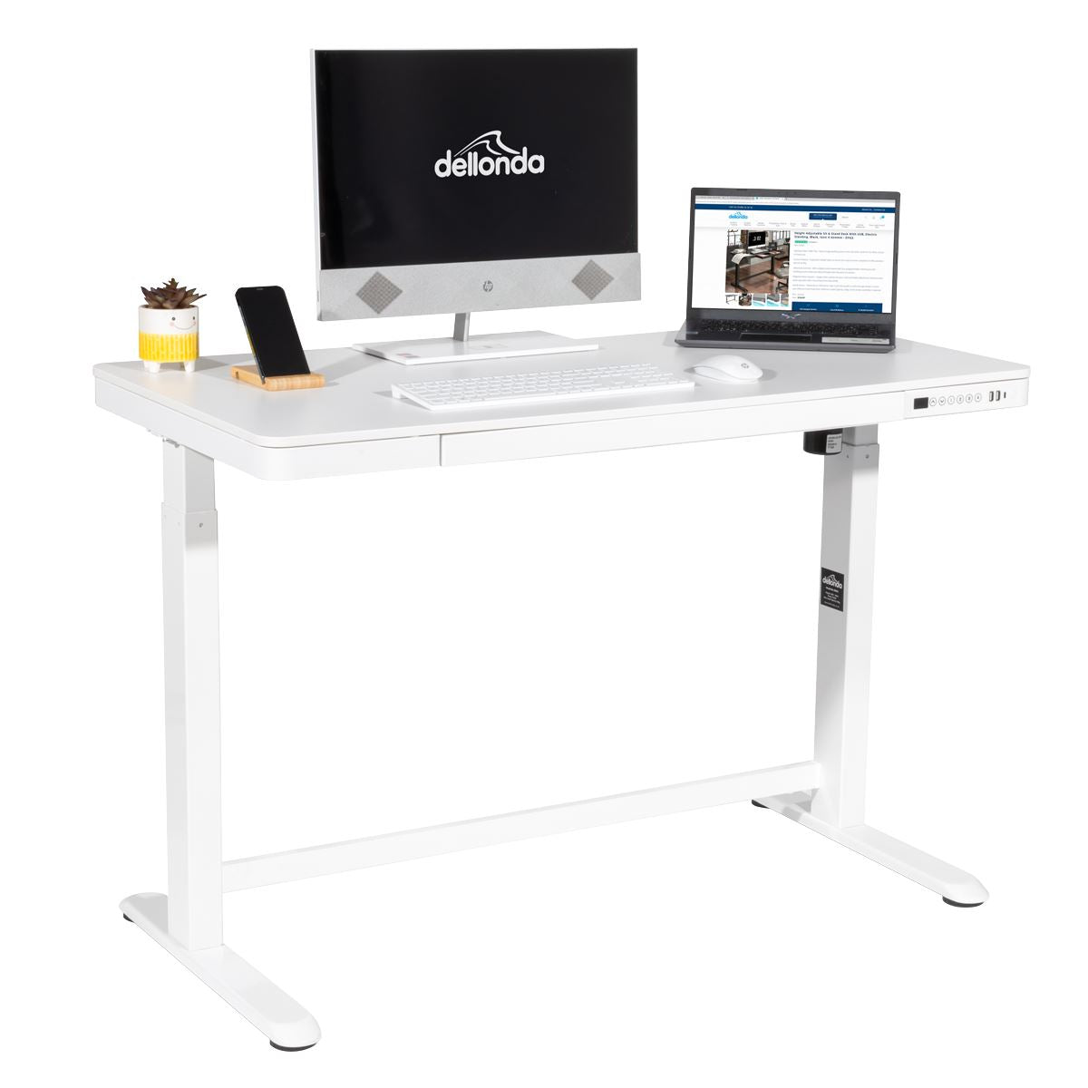 Sealey Dellonda White Electric Adjustable Standing Desk with USB & Drawer, 1200 x 600mm DH54