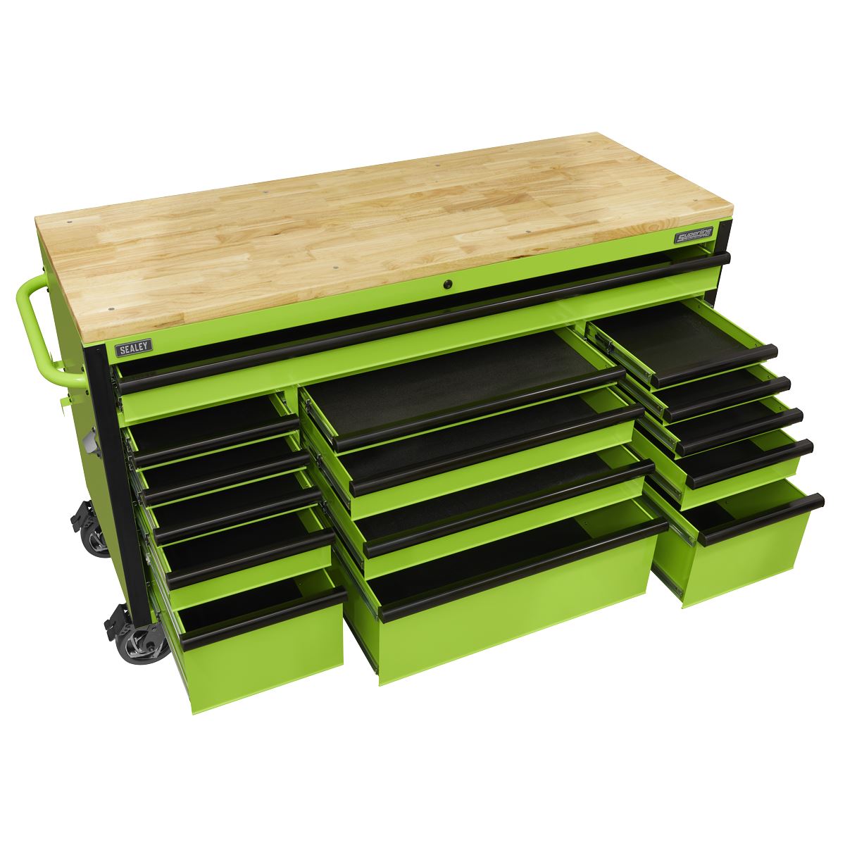 Sealey 15 Drawer Mobile Trolley with Wooden Worktop 1549mm AP6115BE