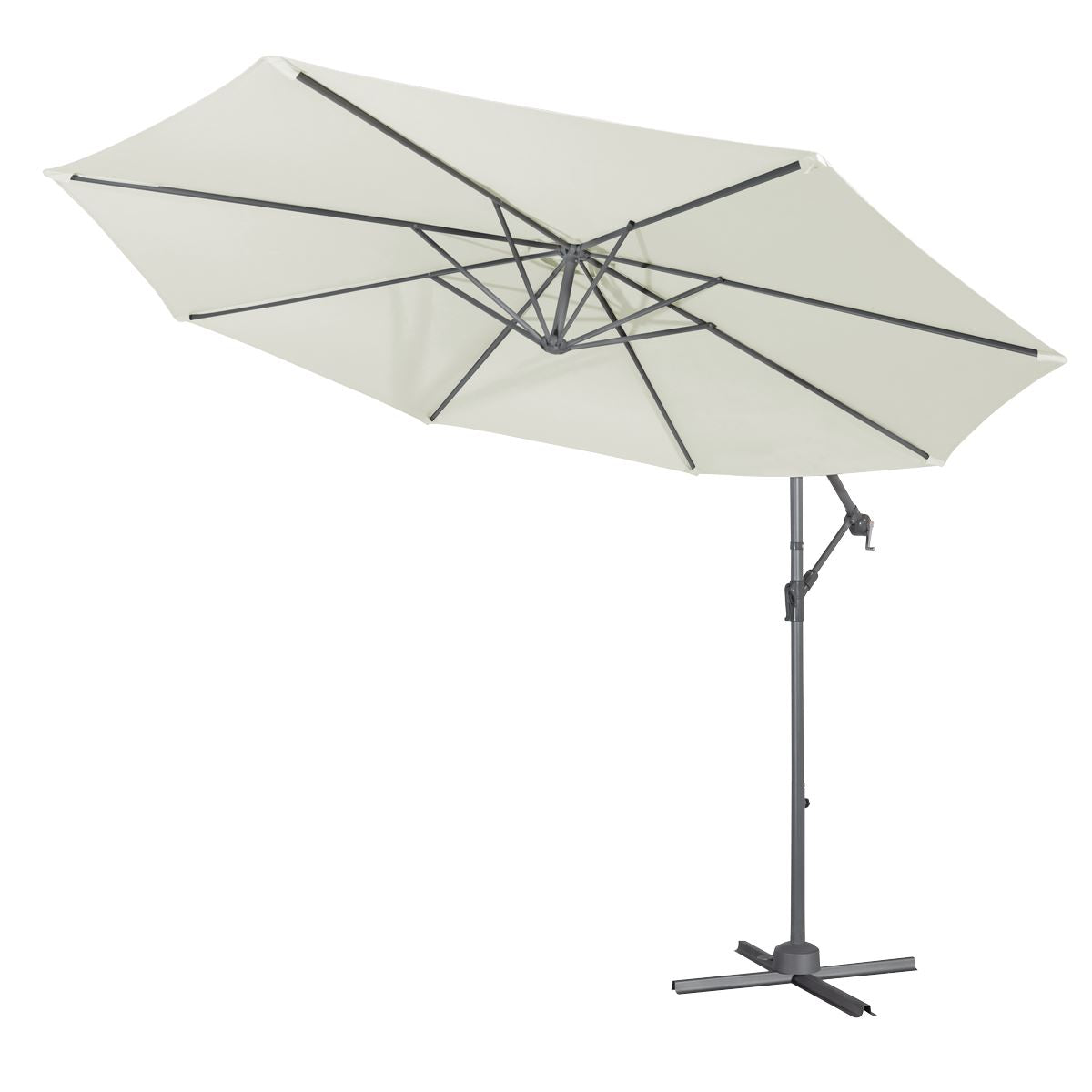 3m Banana Garden/Patio Parasol w/Crank Handle, 8 Ribs and Cover, Cream Canopy