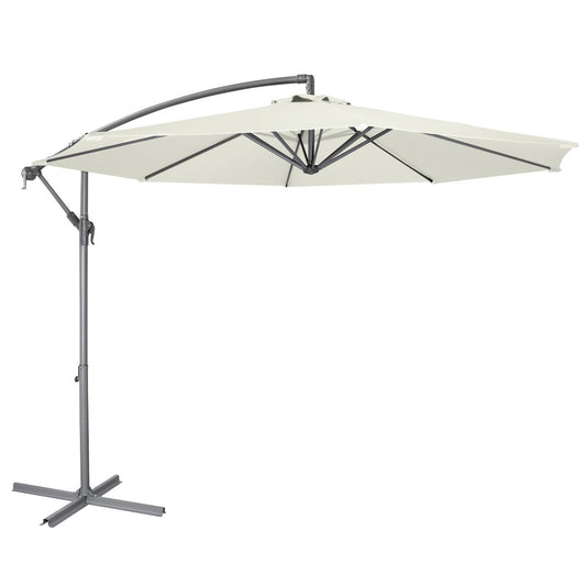 3m Banana Garden/Patio Parasol w/Crank Handle, 8 Ribs and Cover, Cream Canopy