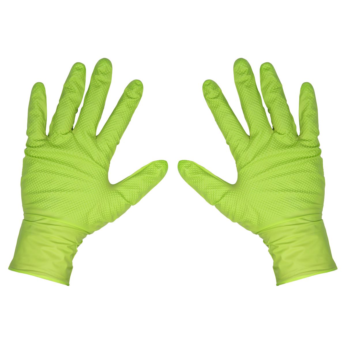 50x Sealey Large Diamond Grip Extra-Thick Nitrile Powder-Free Gloves, Hi-Vis