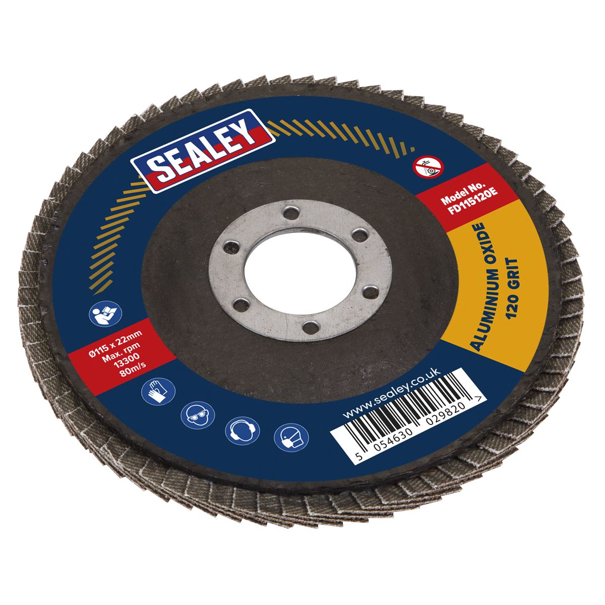 Sealey 120Grit Flap Discs Aluminium Oxide 115mm 22mm Bore - Pack of 10 FD115120E10