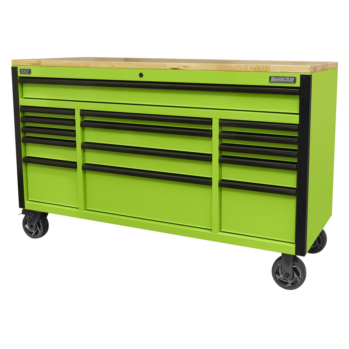 Sealey 15 Drawer Mobile Trolley with Wooden Worktop 1549mm AP6115BE