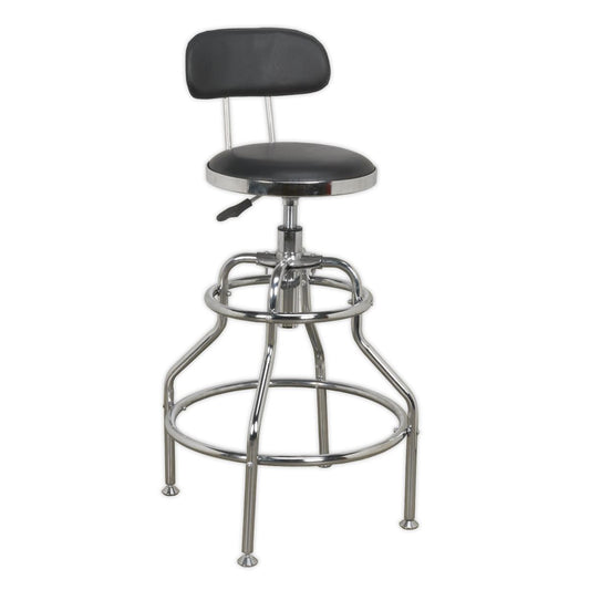 Sealey Workshop Stool Pneumatic Adj Height Swivel Seat & Back Rest SCR14