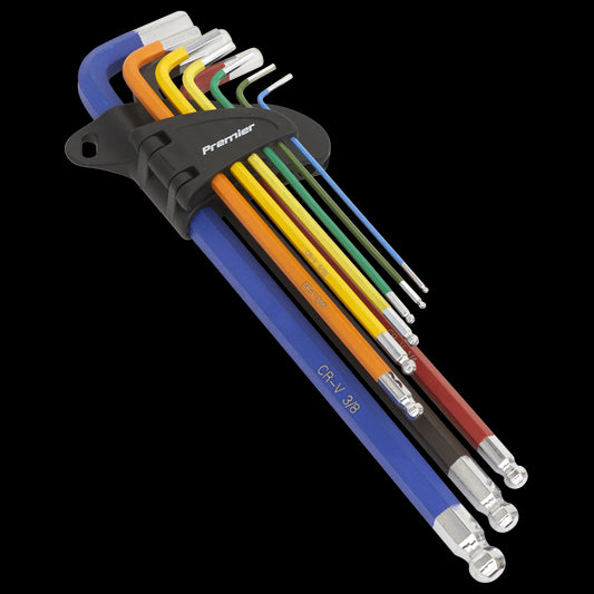 Sealey Ball-End Hex Key Set Extra-Long 9pc Colour-Coded Imperial AK7198