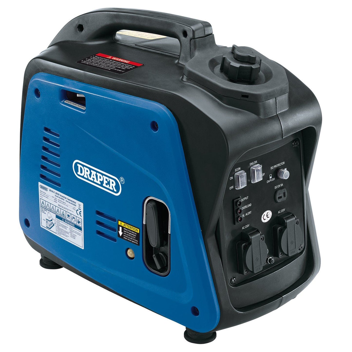 NEW Draper 2Kva 1600w Small Petrol Suitcase Inverter Generator 60db Quiet 80956