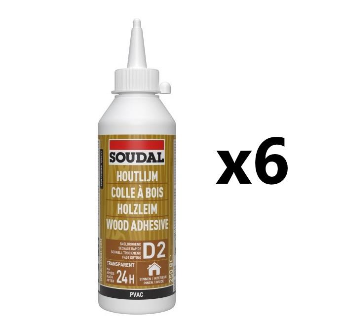 Soudal 6x D2 PVAc Wood Adhesive 250g