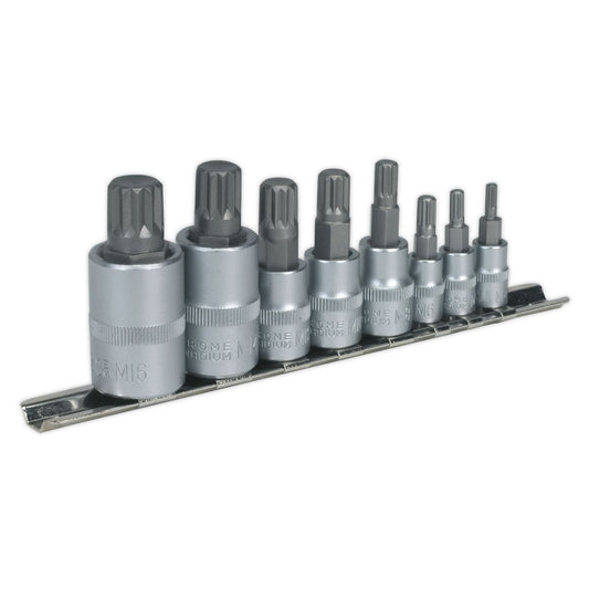 Sealey Spline Socket Bit Set 8pc 1/4", 3/8" & 1/2"Sq Drive AK6214