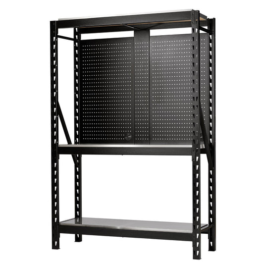 Draper BUNKER 17 Piece Modular 3 Tier Racking, Stainless Steel Shelving & Pegboards, 1500mm