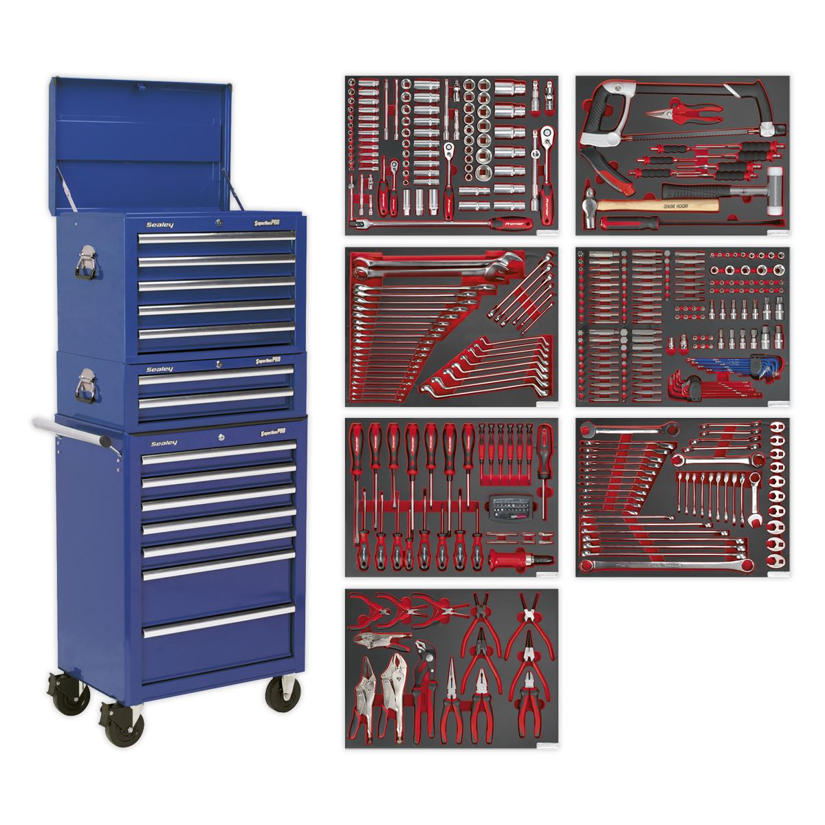 Sealey Tool Chest Combination 14 Drawer - Blue with 446pc Tool Kit TBTPCOMBO5