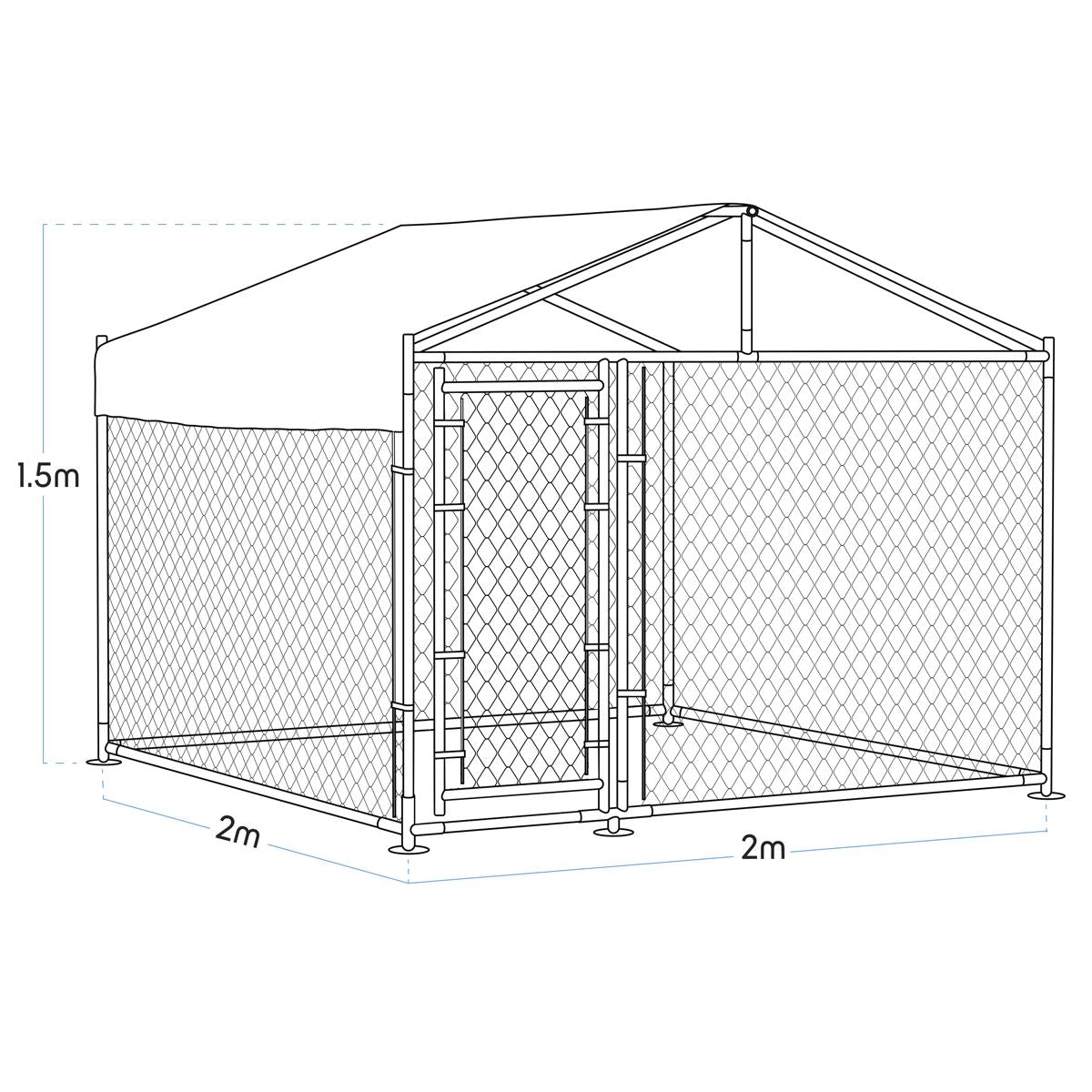 Dellonda 2x2x1.5m Dog Kennel, Galvanised Steel, Roof Cover, Chain Link Fencing DG281