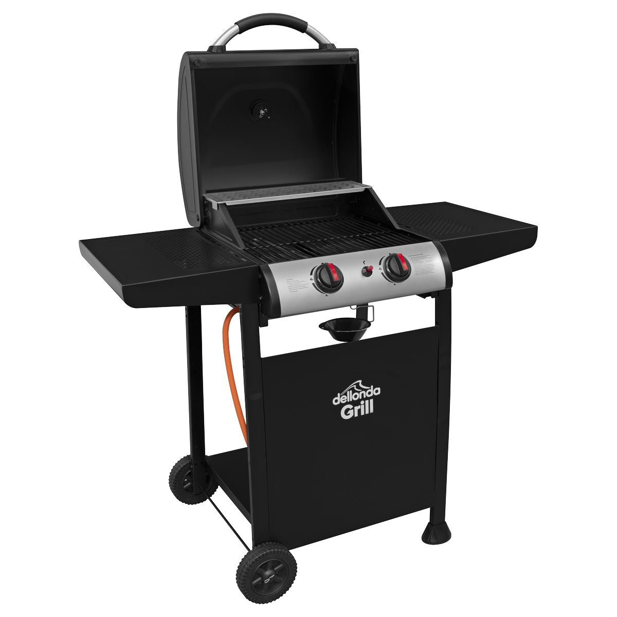 Dellonda 2 Burner Gas BBQ Grill with Ignition & Thermometer - Black/Stainless Steel DG13