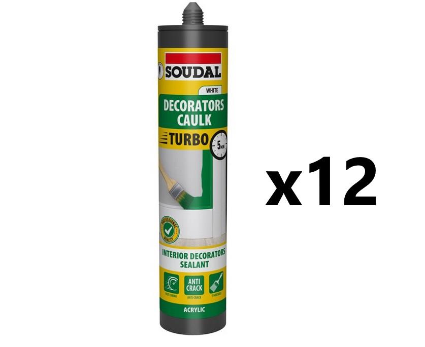 Soudal 12x Turbo Decorators Caulk - Extra WHITE (290ml) NONEU Tracked - 702398