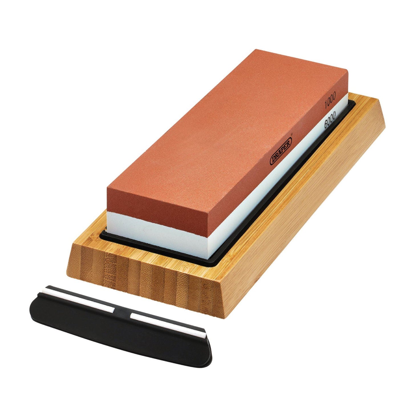 Draper Double Sided Whetstone Sharpening Stone, Non-Slip Base & Angle Guide, 1000/6000 Grit