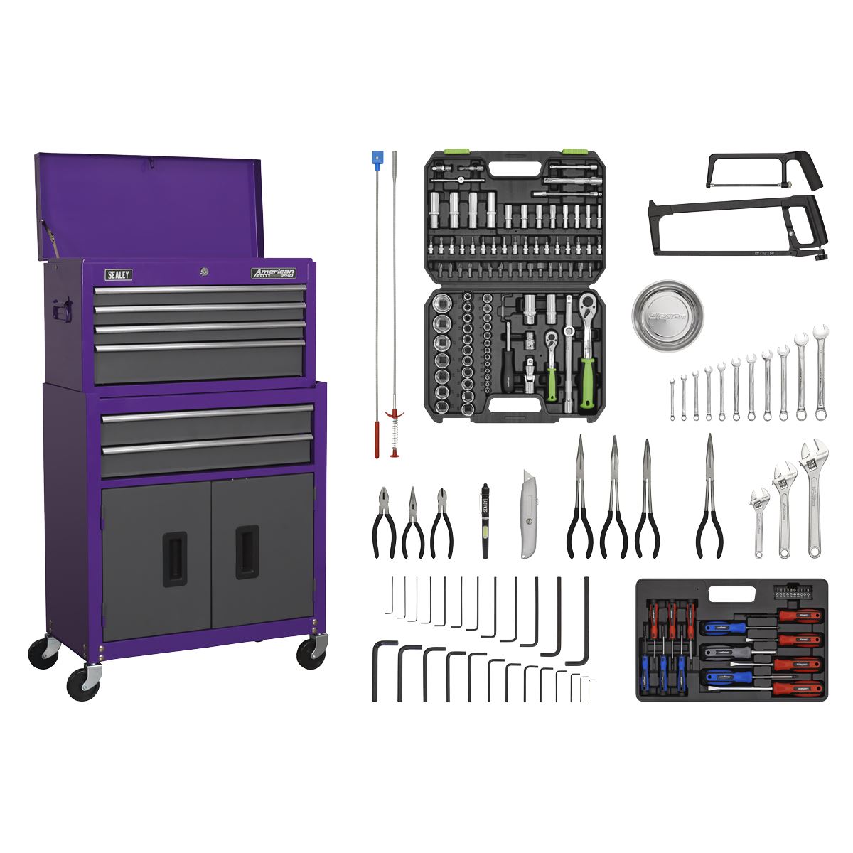 Sealey Tool Chest Combo 6 Drawer - Purple/Grey & 128pc Tool Kit AP2200COMBOCP