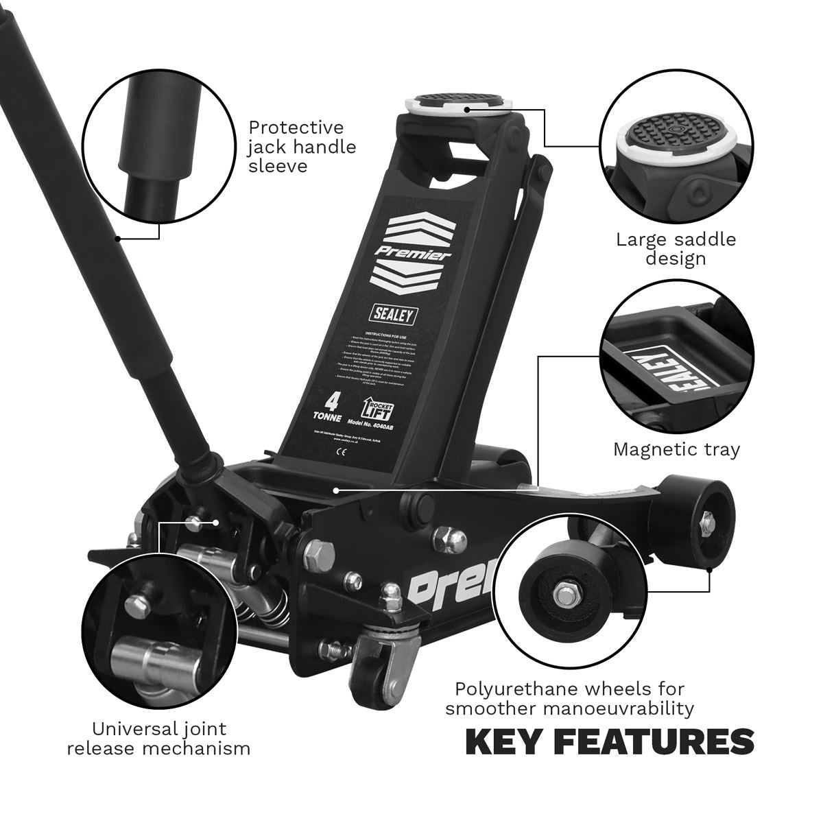 Sealey Trolley Jack 4 tonne Rocket Lift Black 4040AB