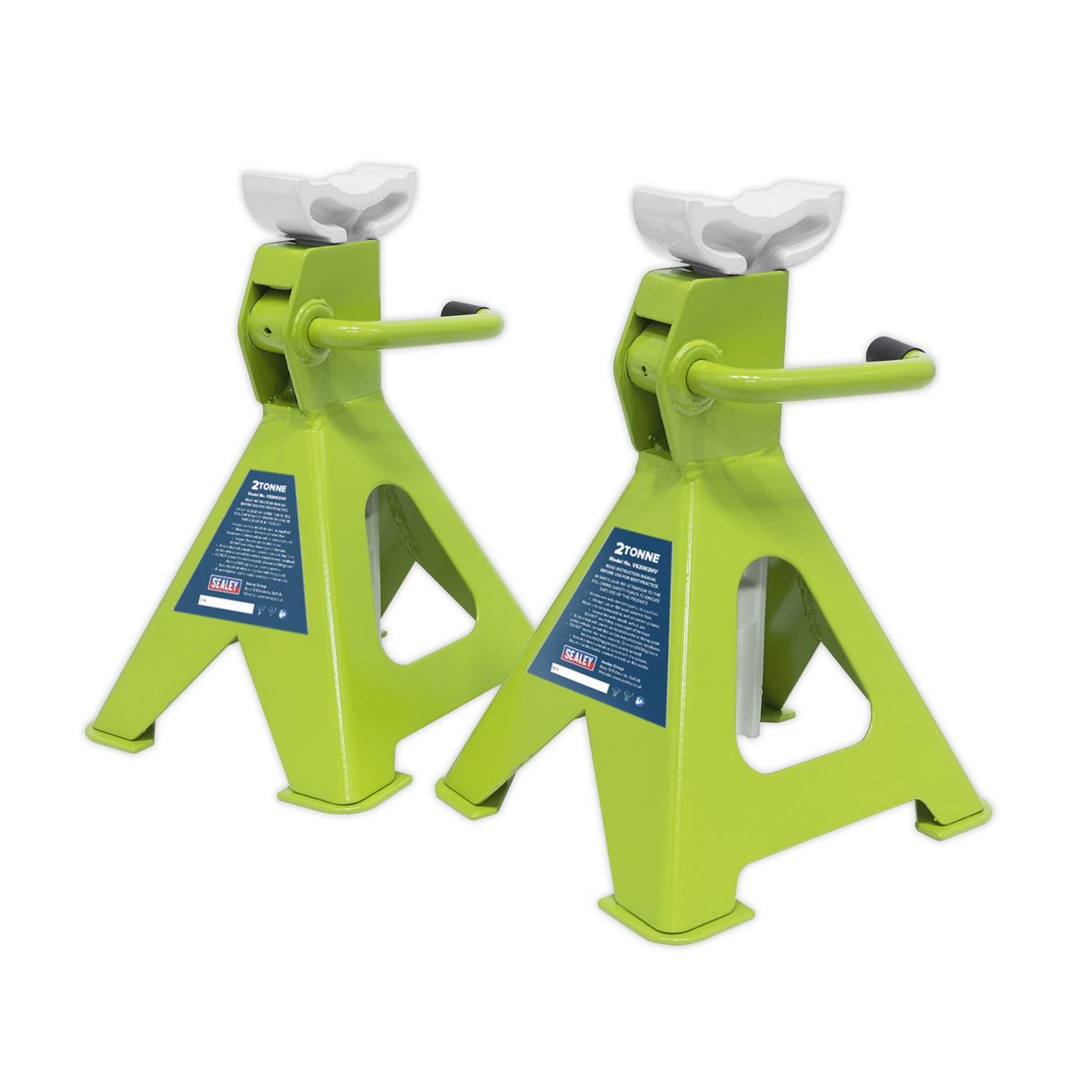 Sealey Axle Stands (Pair) 2 tonne per Stand Ratchet Type Hi-Vis Grn VS2002HV