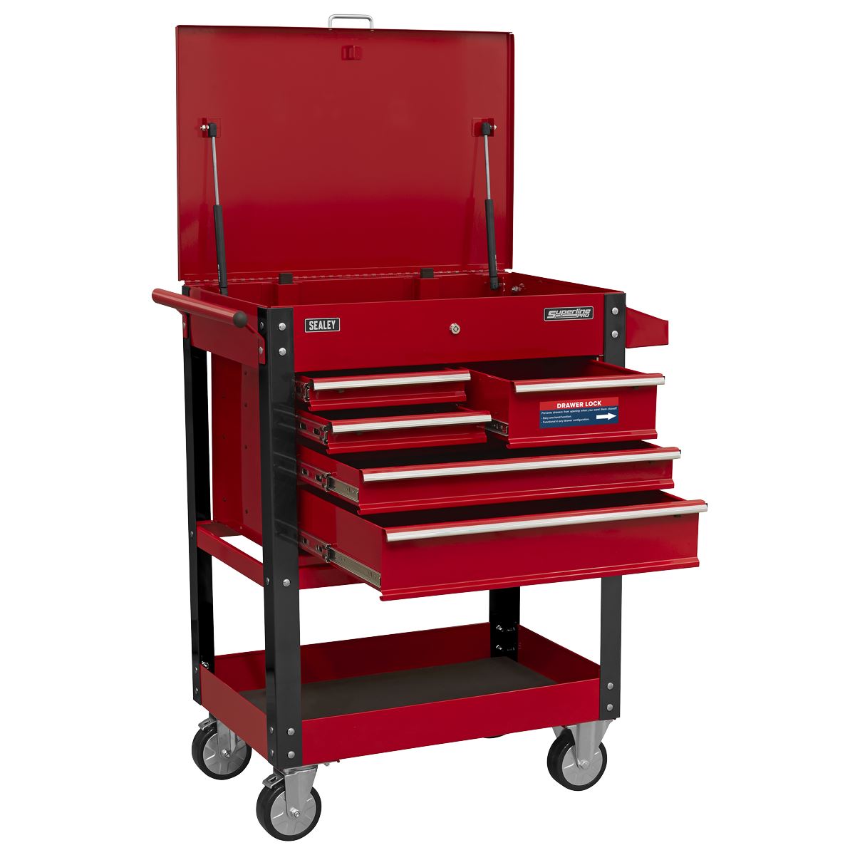 Sealey Heavy-Duty Mobile Tool & Parts Trolley with 5 Drawers & Lockable Top AP890M