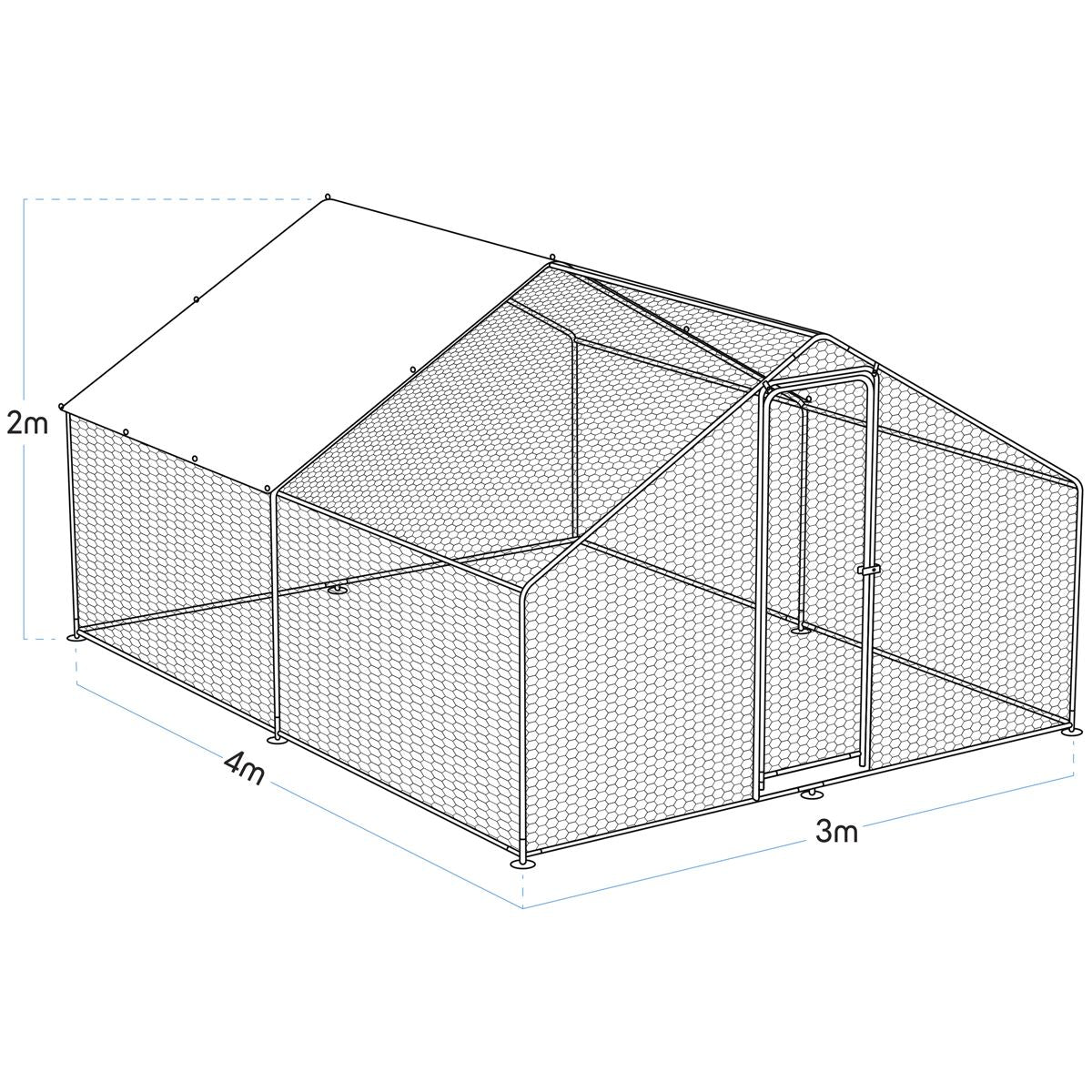 Dellonda 3x4x2m Walk-In Chicken Run, Galvanized Steel, Roof Cover, PVC Coated Chicken Wire DG279