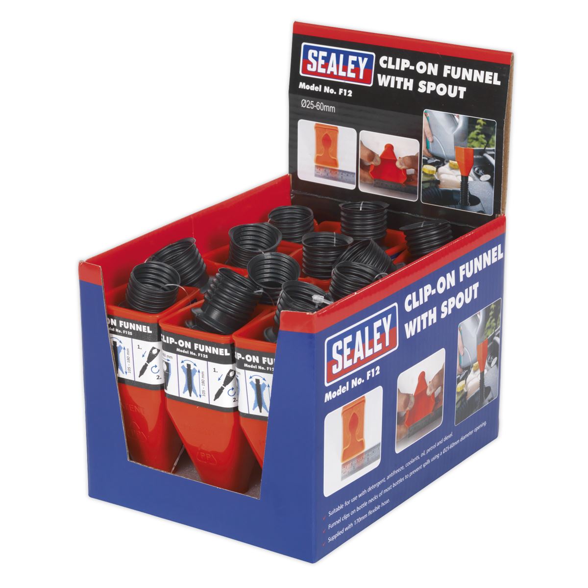 Sealey Clip-On Funnel with Spout - Display Box of 12 F12