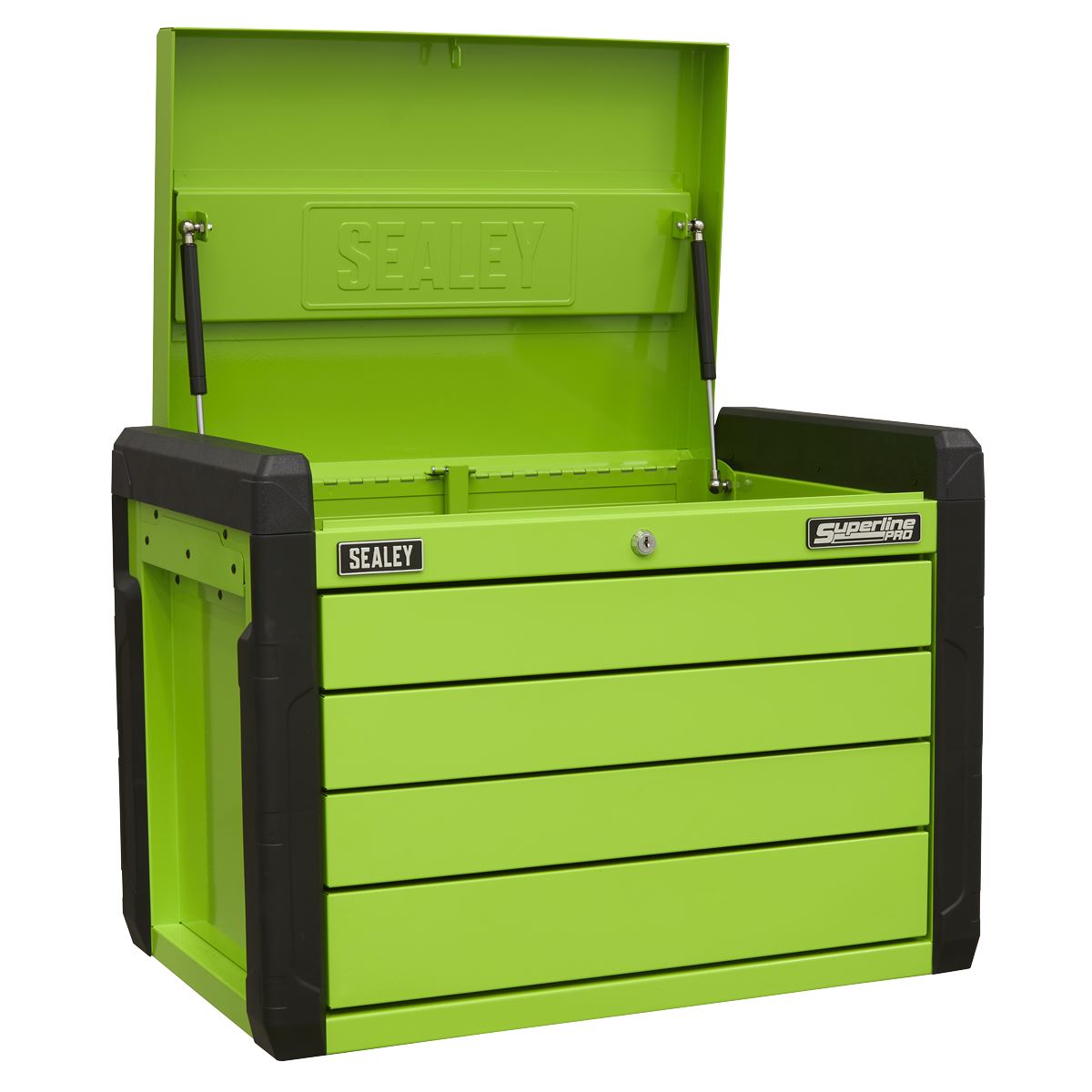 Sealey 4 Drawer Push-to-Open Topchest with Ball-Bearing Slides - Hi-Vis Green APPD4G