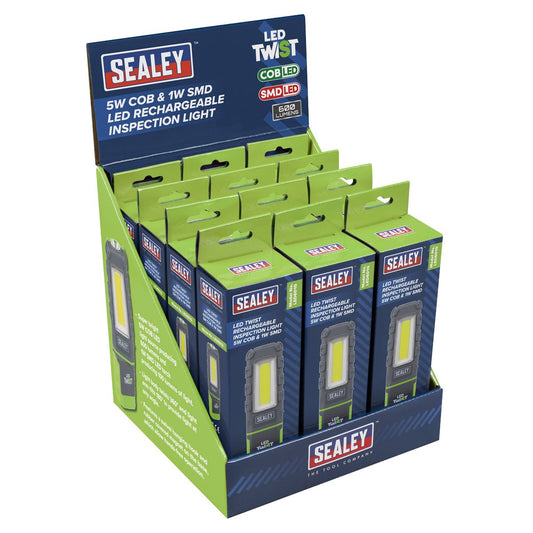 Sealey LED Twist Rechargeable Inspection Light, Green - Box of 12 LED601GDB