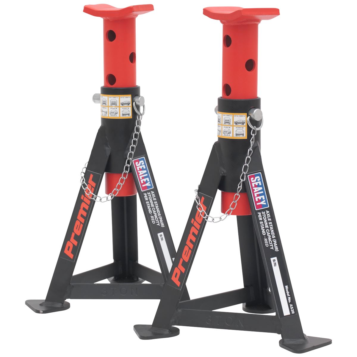 Sealey Axle Stands (Pair) 3 tonne Capacity per Stand - Red AS3R