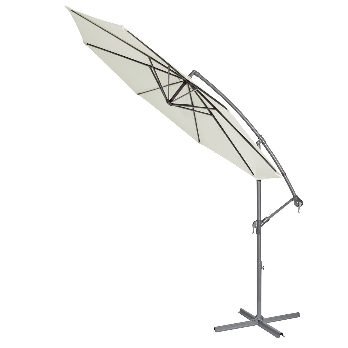 3m Banana Garden/Patio Parasol w/Crank Handle, 8 Ribs and Cover, Cream Canopy