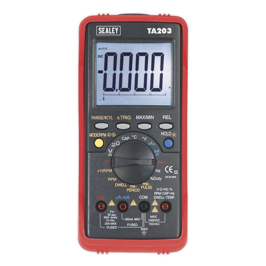 Sealey Digital Automotive Multimeter 15-Function Bar Graph/PC Link TA203