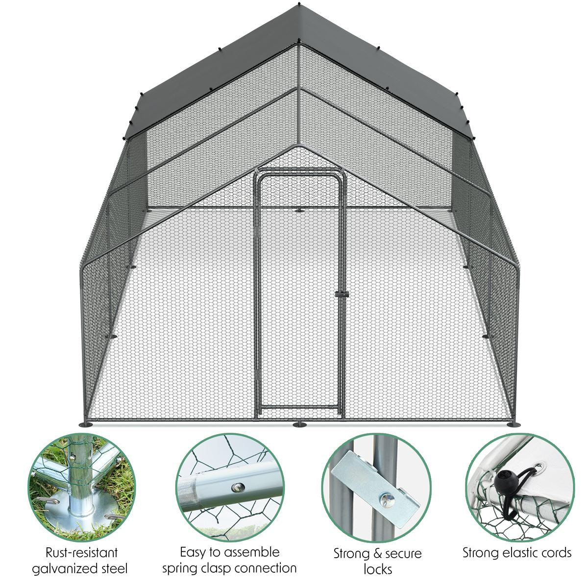 Dellonda 3x6x2m Walk-In Chicken Run, Galvanized Steel, Roof Cover, PVC Coated Chicken Wire DG280