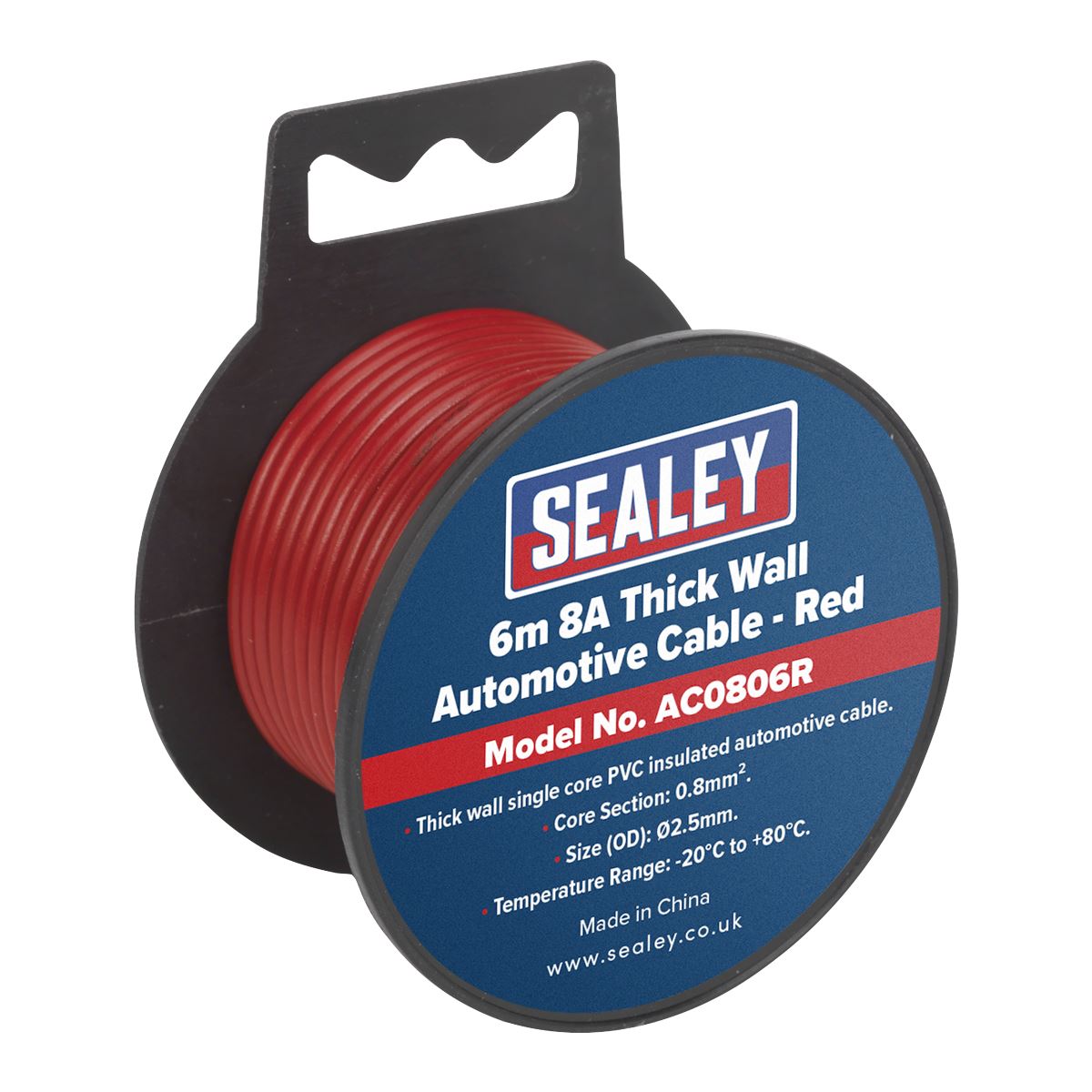 Sealey Automotive Cable Thick Wall 8A 6m Red AC0806R