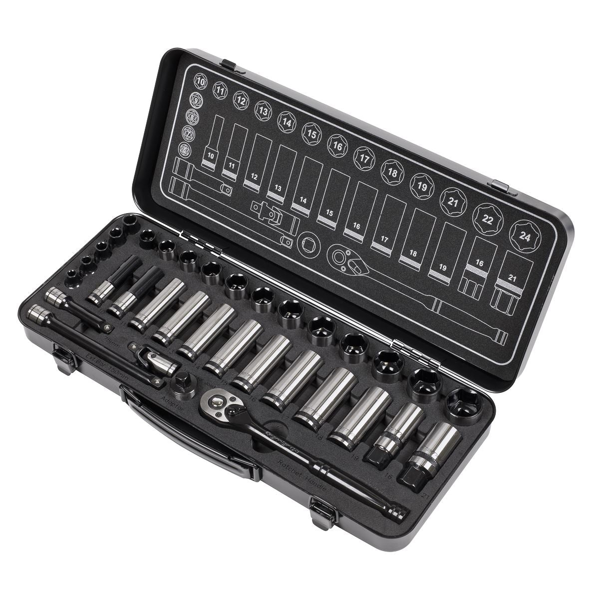 Sealey Socket Set 34pc 3/8"Sq Dr WallDrive Metric Black Series AK7971