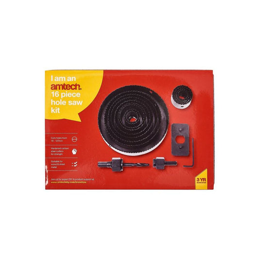 Amtech 16 Piece Hole Saw Cutting Set Wood Metal Alloys Kit 19-127mm - M1570