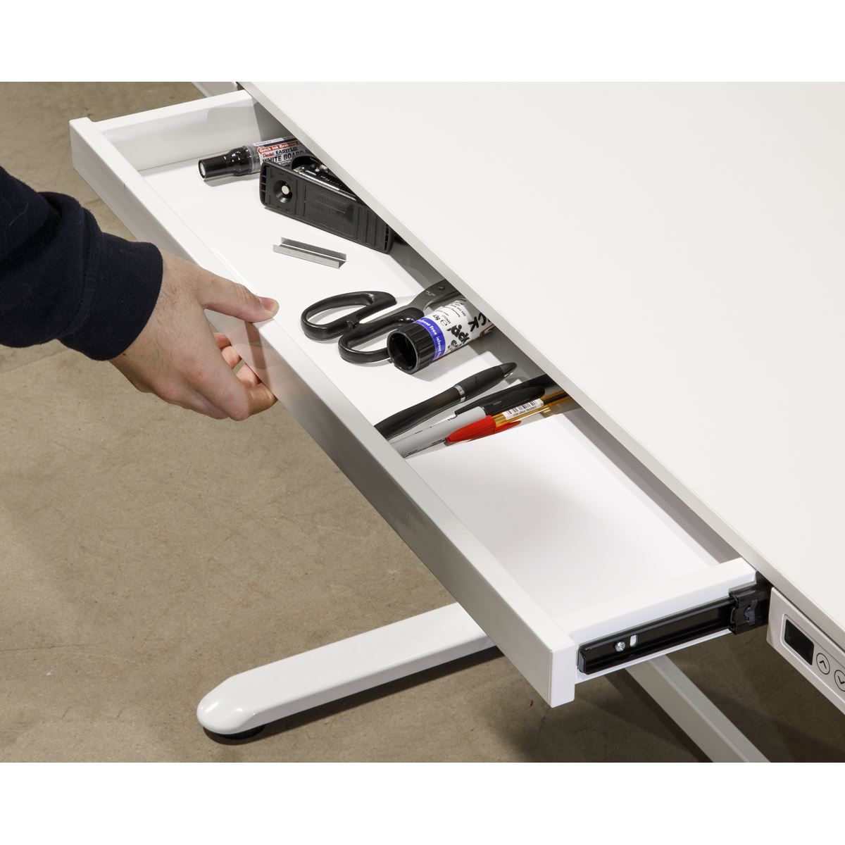 Sealey Dellonda White Electric Adjustable Standing Desk with USB & Drawer, 1200 x 600mm DH54