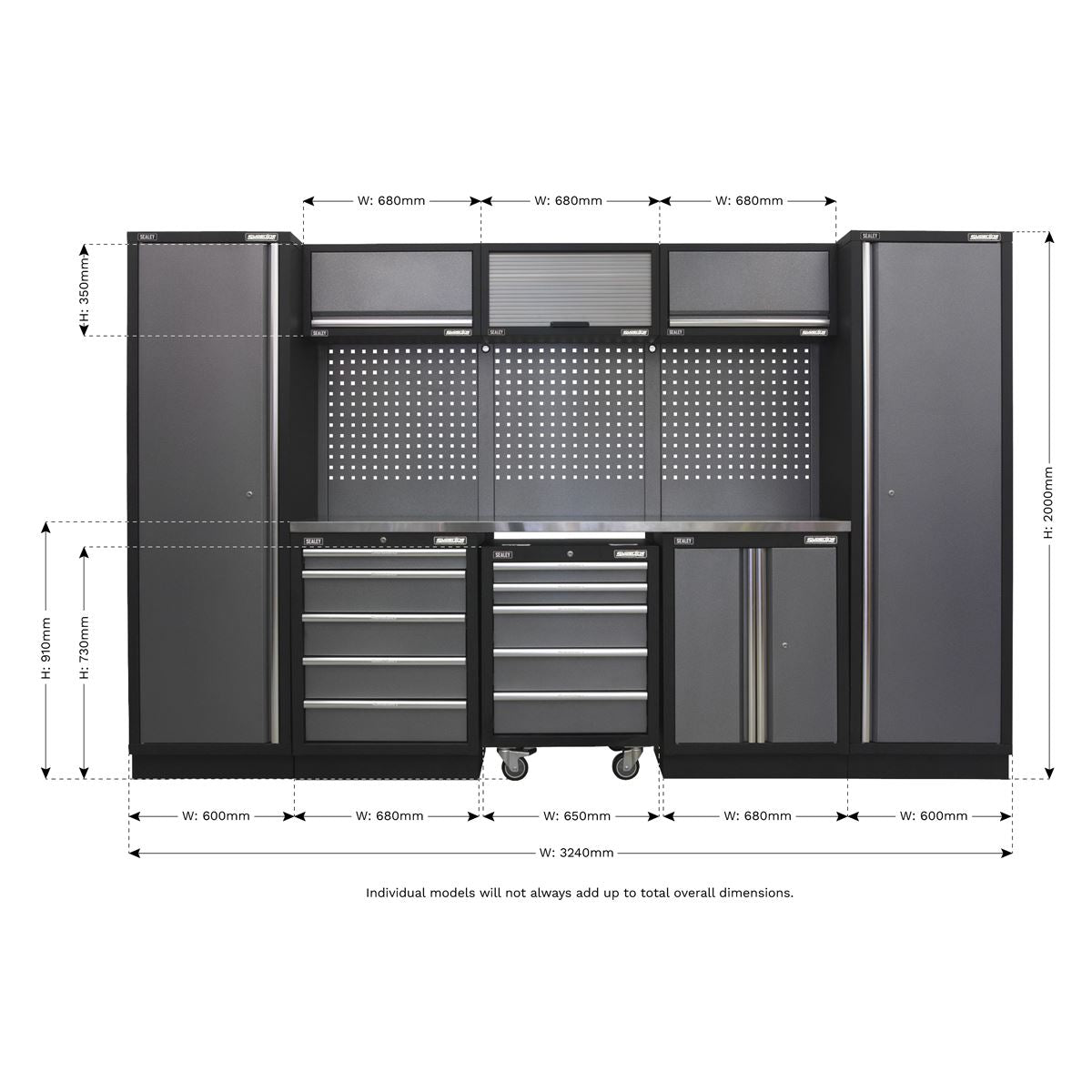 Sealey Superline Pro 3.2m Storage System - Stainless Worktop APMSSTACK03SS