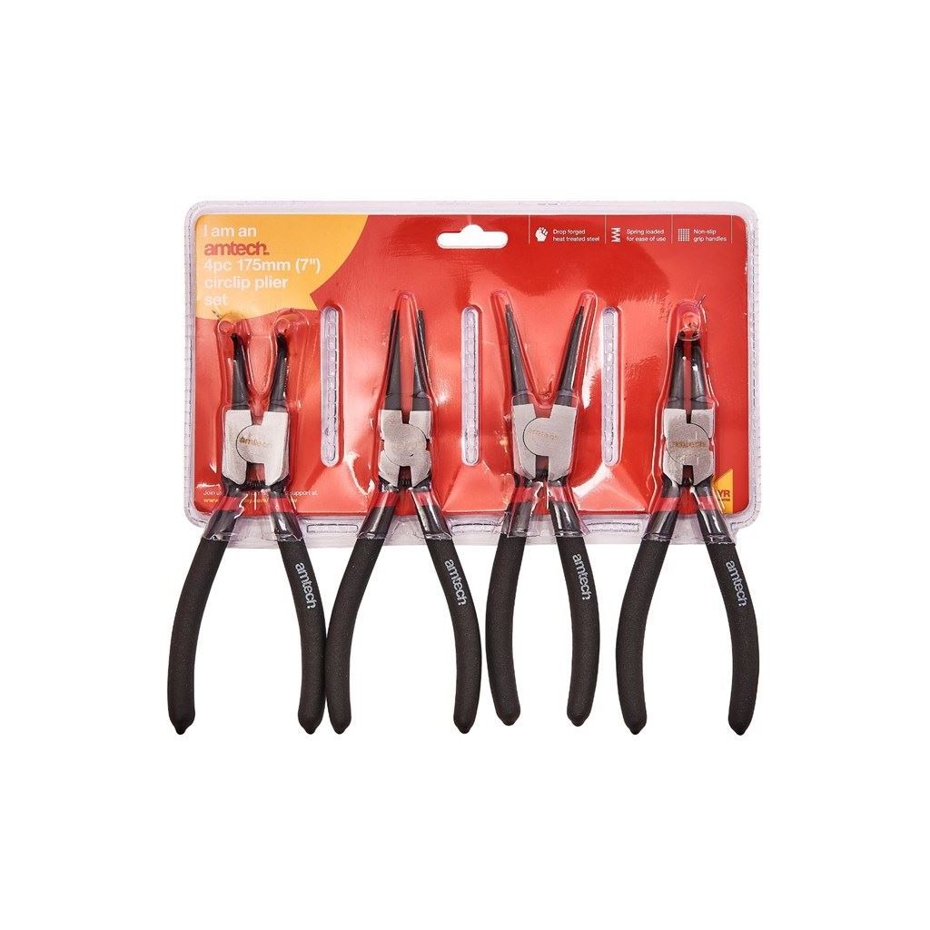 4 Piece 7 175mm Pro Circlip Plier Set Internal External Straight Bent Tips " - W5890