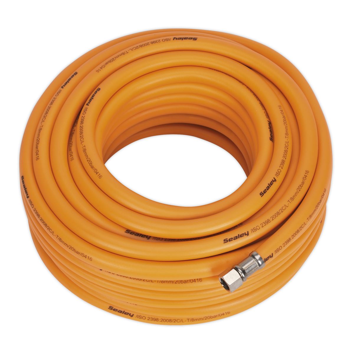 Sealey Air Hose 20m x 8mm Hybrid High-Visibility 1/4"BSP Unions AHHC20