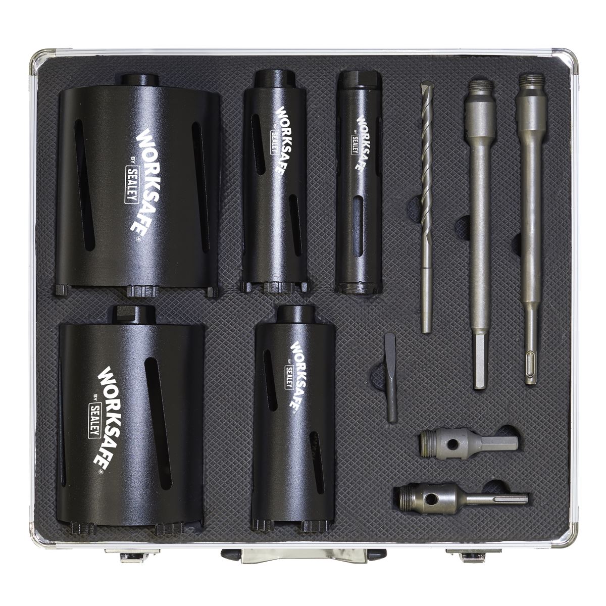 Sealey Diamond 5 Core Kit (38,52,65,117,127mm Cores with Adaptors) WDCKIT5